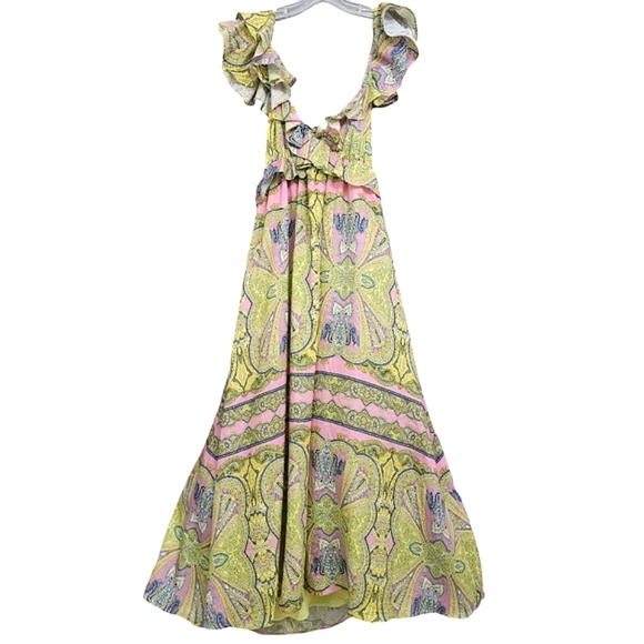 Nwt A loves A Ruffle Cap Sleeve Tie Back Flowy Yellow/Pink/Blue Floral Maxidress - Picture 17 of 17